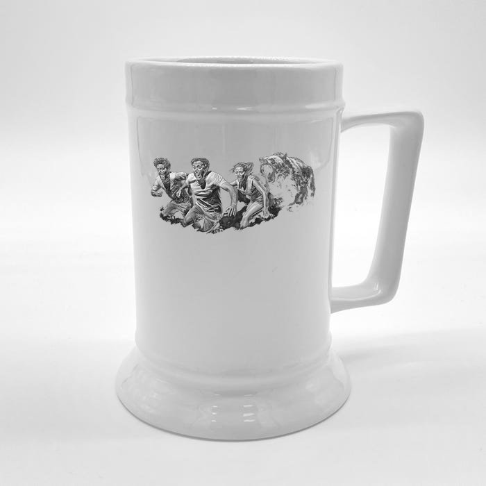 People Running From Bear Front & Back Beer Stein