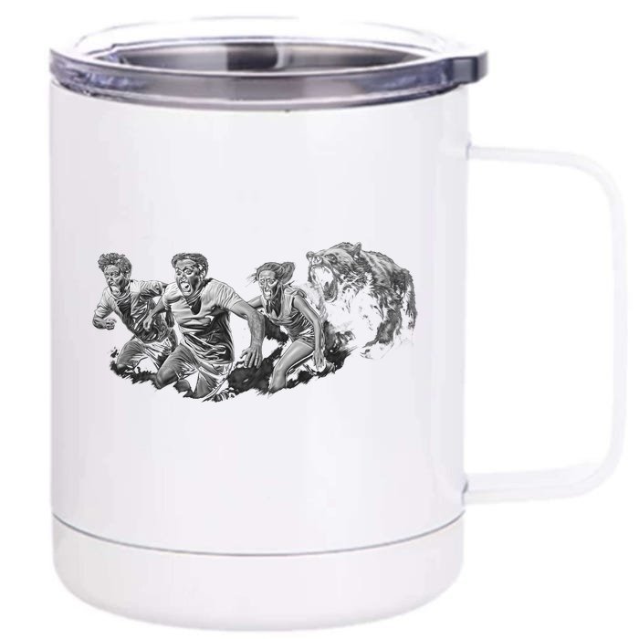 People Running From Bear Front & Back 12oz Stainless Steel Tumbler Cup