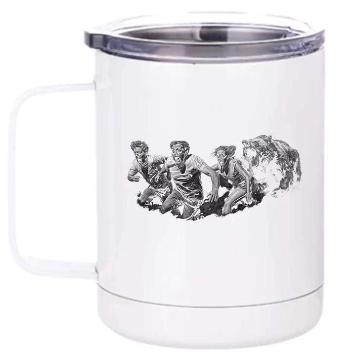 People Running From Bear Front & Back 12oz Stainless Steel Tumbler Cup