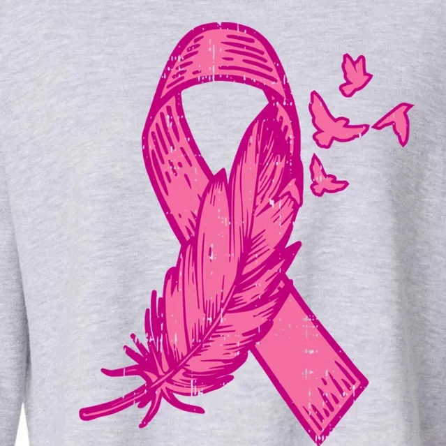 Pink Ribbon Feather Bird Cute Breast Cancer Awareness Meaningful Gift Cropped Pullover Crew