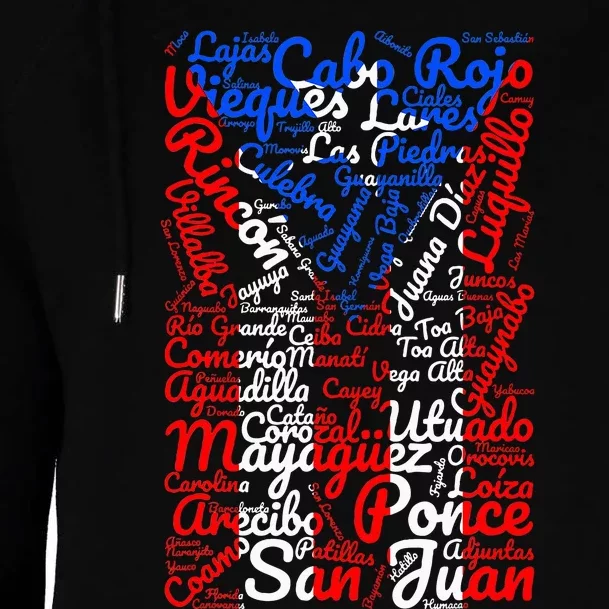 Puerto Rican Flag Towns And Cities Of Puerto Rico Womens Funnel Neck Pullover Hood