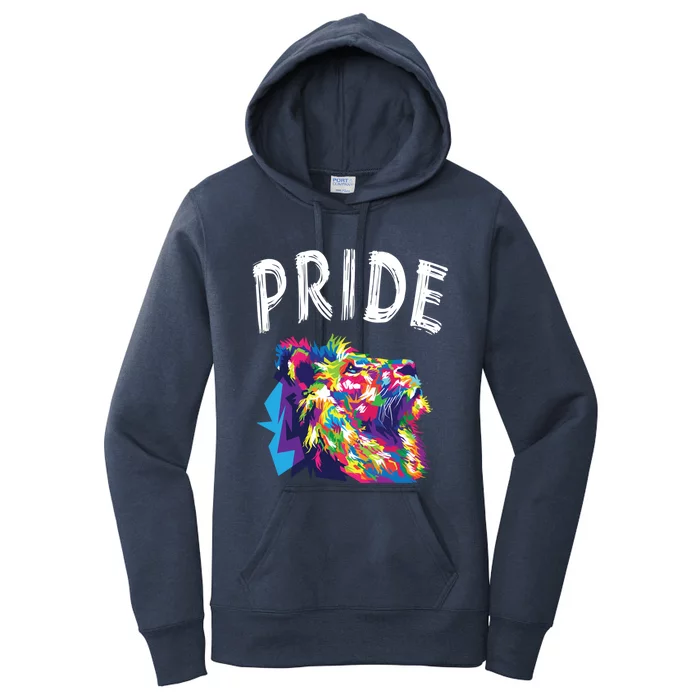 Pride Rainbow Flag Graphic Lion Hu Rights Funny Gift Women's Pullover Hoodie