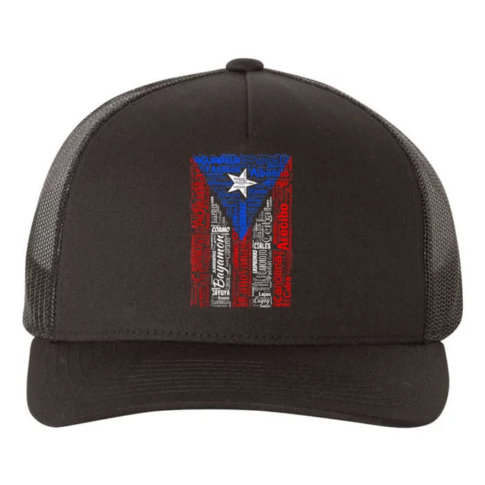 Puerto Rican Flag With Towns And Cities Of Puerto Rico Yupoong Adult 5-Panel Trucker Hat