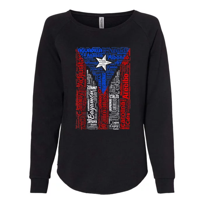 Puerto Rican Flag With Towns And Cities Of Puerto Rico Womens California Wash Sweatshirt