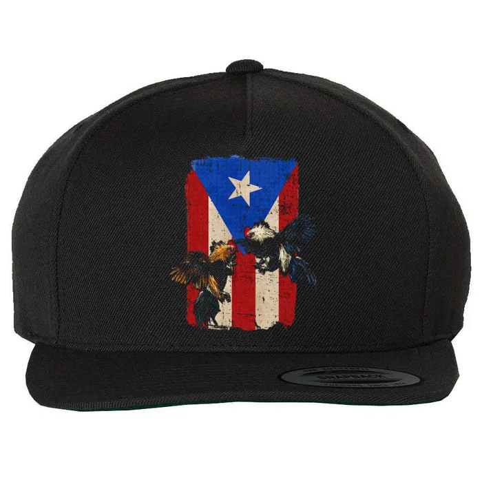 Puerto Rico Flag Cockfighter Game Fowl Cockfighting Rooster Wool Snapback Cap