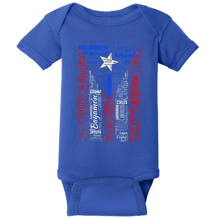 Puerto Rican Flag With Towns And Cities Of Puerto Rico Baby Bodysuit