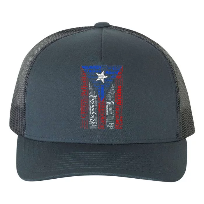 Puerto Rican Flag With Towns And Cities Of Puerto Rico Yupoong Adult 5-Panel Trucker Hat