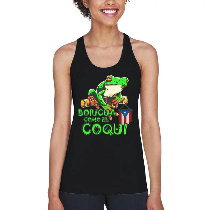 Puerto Rico Frog Puerto Rican Roots Coqui Taino Boricua Gift Women's Racerback Tank