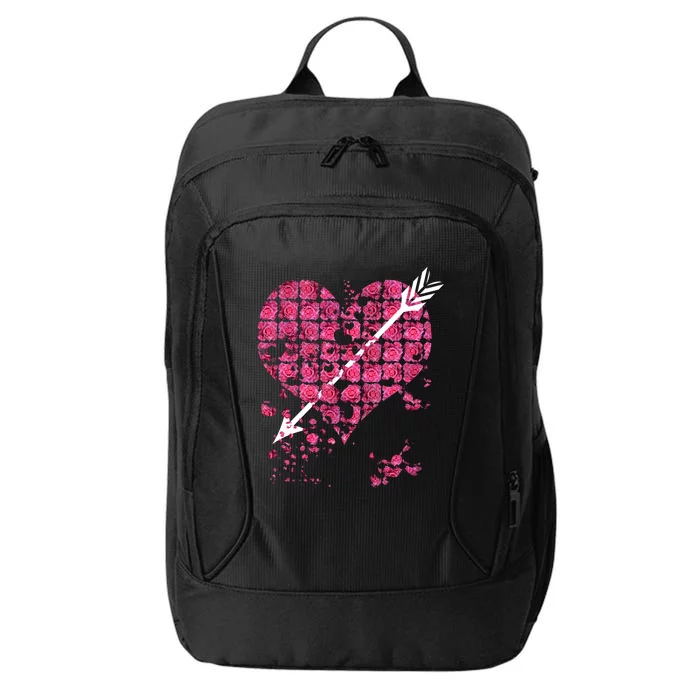 Pink Rose Flower Heart And Arrow Gift Roses Lovers Valentines Day Funny Gift City Backpack