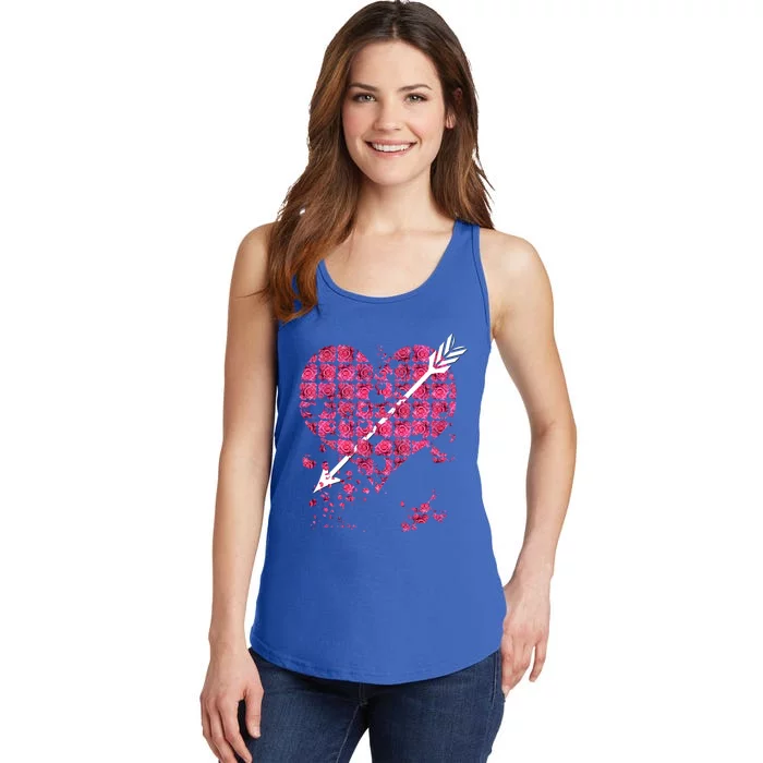 Pink Rose Flower Heart And Arrow Gift Roses Lovers Valentines Day Funny Gift Ladies Essential Tank