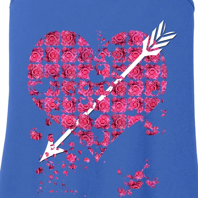 Pink Rose Flower Heart And Arrow Gift Roses Lovers Valentines Day Funny Gift Ladies Essential Tank