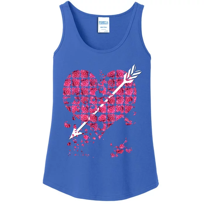 Pink Rose Flower Heart And Arrow Gift Roses Lovers Valentines Day Funny Gift Ladies Essential Tank