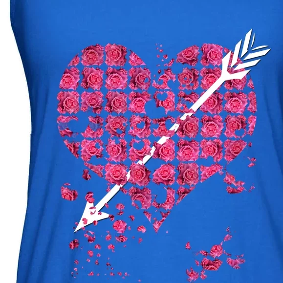 Pink Rose Flower Heart And Arrow Gift Roses Lovers Valentines Day Funny Gift Ladies Essential Flowy Tank