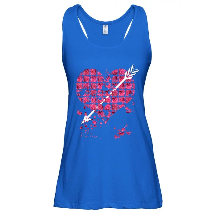 Pink Rose Flower Heart And Arrow Gift Roses Lovers Valentines Day Funny Gift Ladies Essential Flowy Tank