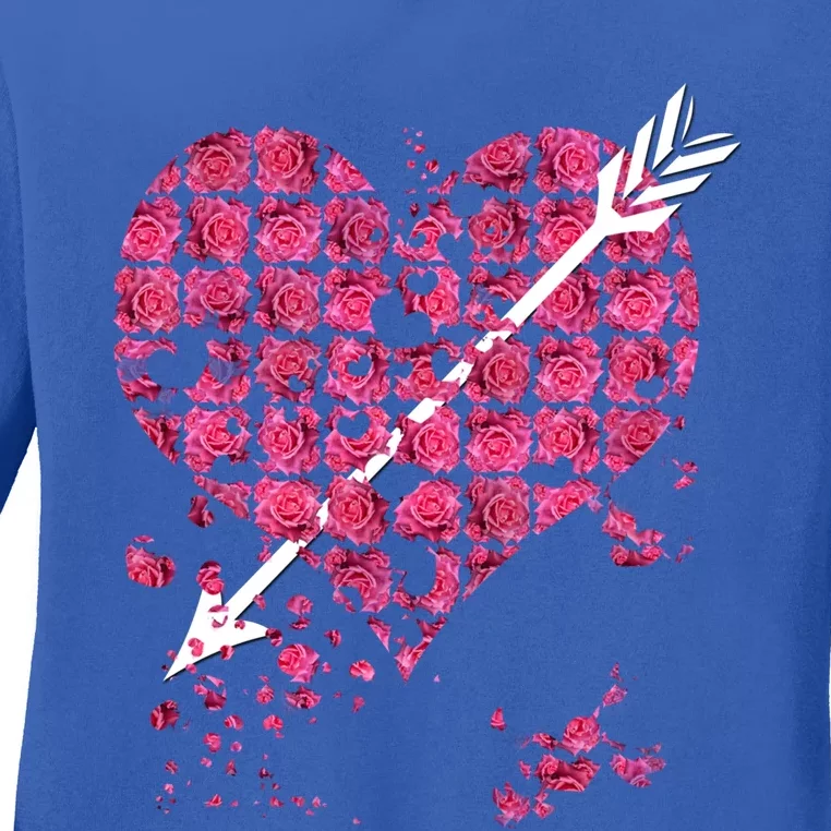 Pink Rose Flower Heart And Arrow Gift Roses Lovers Valentines Day Funny Gift Ladies Long Sleeve Shirt