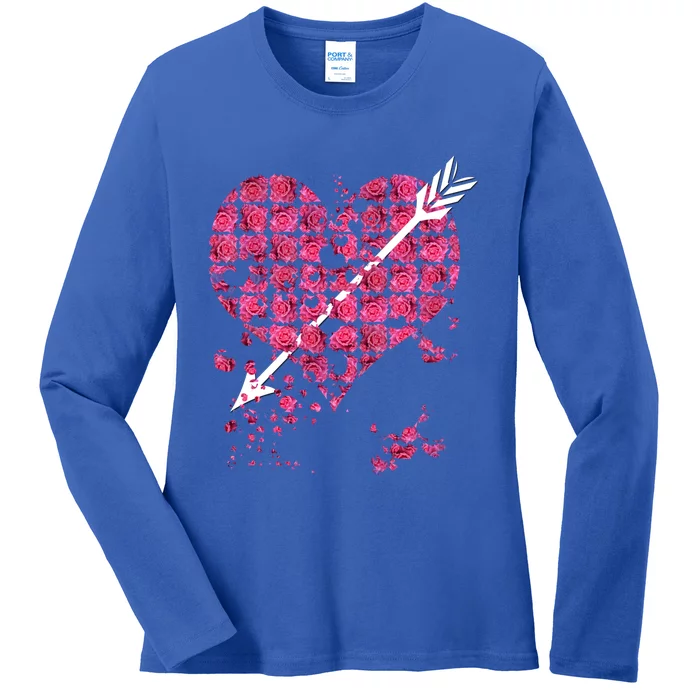 Pink Rose Flower Heart And Arrow Gift Roses Lovers Valentines Day Funny Gift Ladies Long Sleeve Shirt