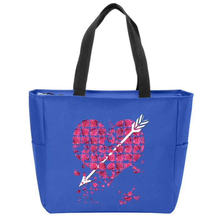 Pink Rose Flower Heart And Arrow Gift Roses Lovers Valentines Day Funny Gift Zip Tote Bag