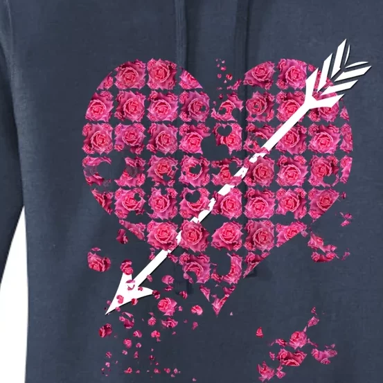 Pink Rose Flower Heart And Arrow Gift Roses Lovers Valentines Day Funny Gift Women's Pullover Hoodie