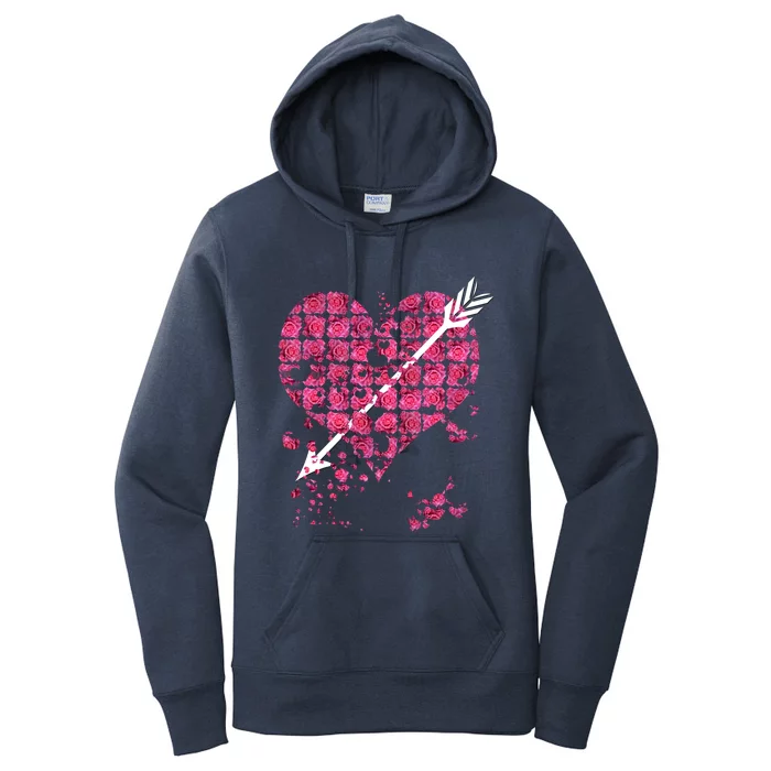 Pink Rose Flower Heart And Arrow Gift Roses Lovers Valentines Day Funny Gift Women's Pullover Hoodie