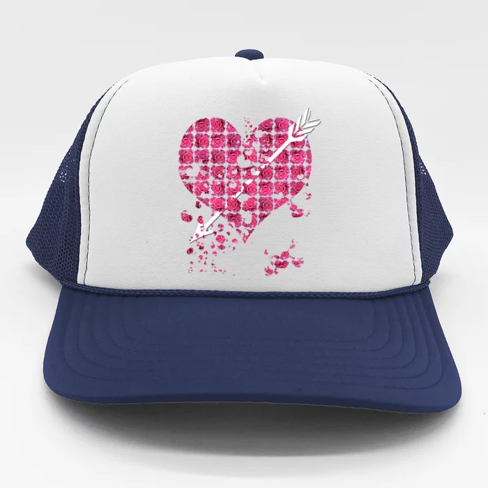 Pink Rose Flower Heart And Arrow Gift Roses Lovers Valentines Day Funny Gift Trucker Hat