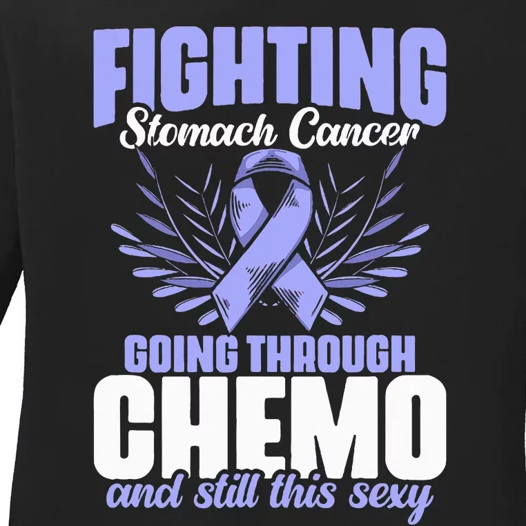 Periwinkle Ribbon Fighting Stomach Cancer Awareness Ladies Long Sleeve Shirt