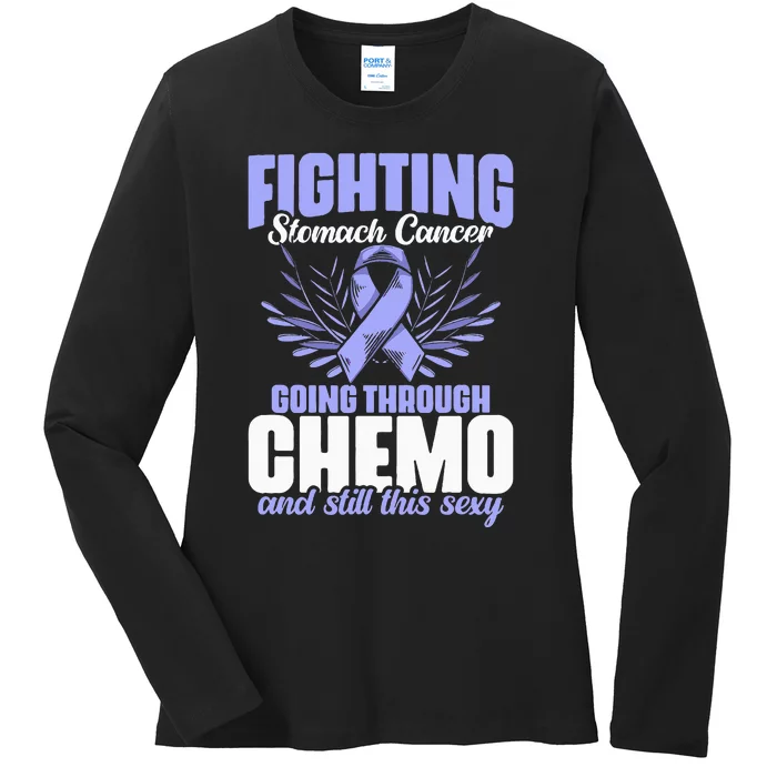 Periwinkle Ribbon Fighting Stomach Cancer Awareness Ladies Long Sleeve Shirt