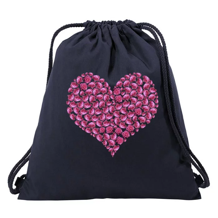 Pink Rose Flower Heargift Roses Lovers Valentines Day Gift Drawstring Bag