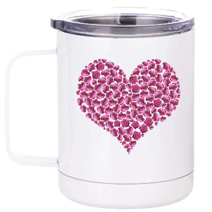 Pink Rose Flower Heargift Roses Lovers Valentines Day Gift Front & Back 12oz Stainless Steel Tumbler Cup