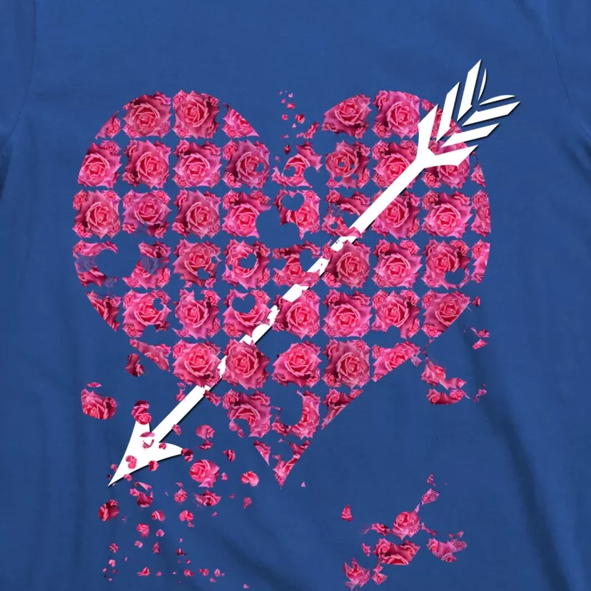 Pink Rose Flower Heart And Arrow Gift Roses Lovers Valentines Day Funny Gift T-Shirt