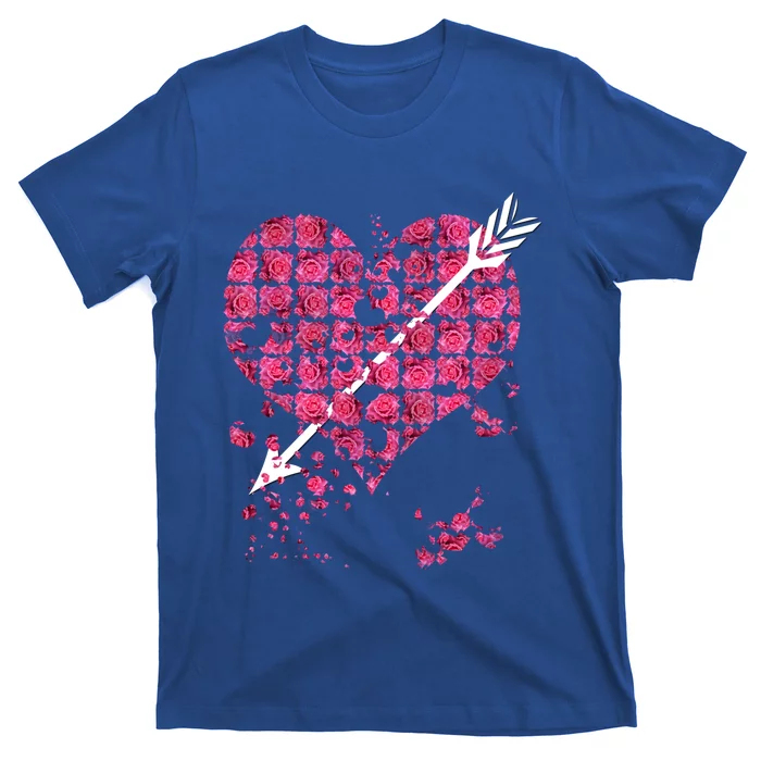 Pink Rose Flower Heart And Arrow Gift Roses Lovers Valentines Day Funny Gift T-Shirt