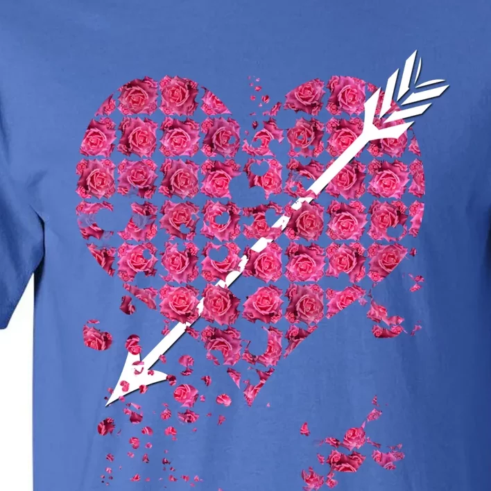 Pink Rose Flower Heart And Arrow Gift Roses Lovers Valentines Day Funny Gift Tall T-Shirt