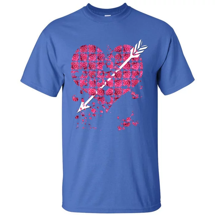 Pink Rose Flower Heart And Arrow Gift Roses Lovers Valentines Day Funny Gift Tall T-Shirt