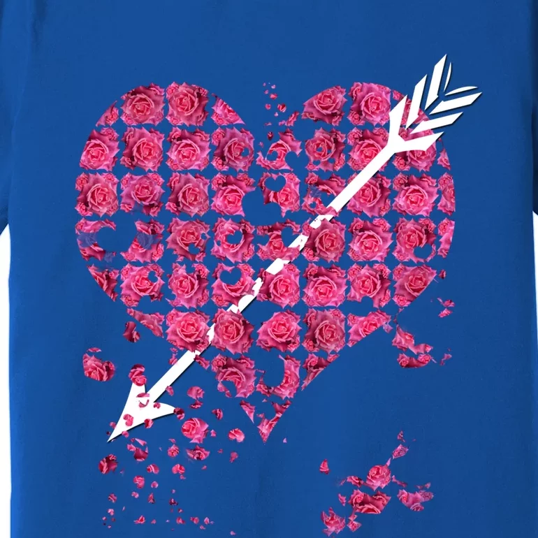 Pink Rose Flower Heart And Arrow Gift Roses Lovers Valentines Day Funny Gift Premium T-Shirt