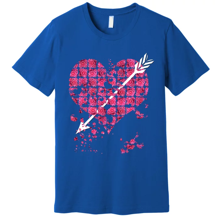 Pink Rose Flower Heart And Arrow Gift Roses Lovers Valentines Day Funny Gift Premium T-Shirt