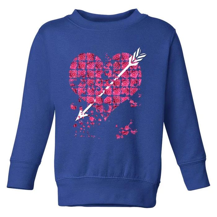 Pink Rose Flower Heart And Arrow Gift Roses Lovers Valentines Day Funny Gift Toddler Sweatshirt