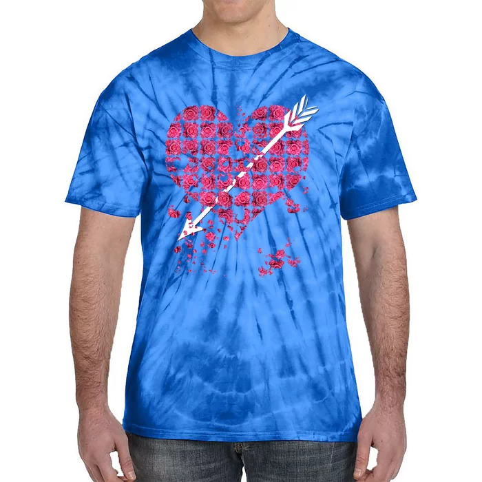 Pink Rose Flower Heart And Arrow Gift Roses Lovers Valentines Day Funny Gift Tie-Dye T-Shirt