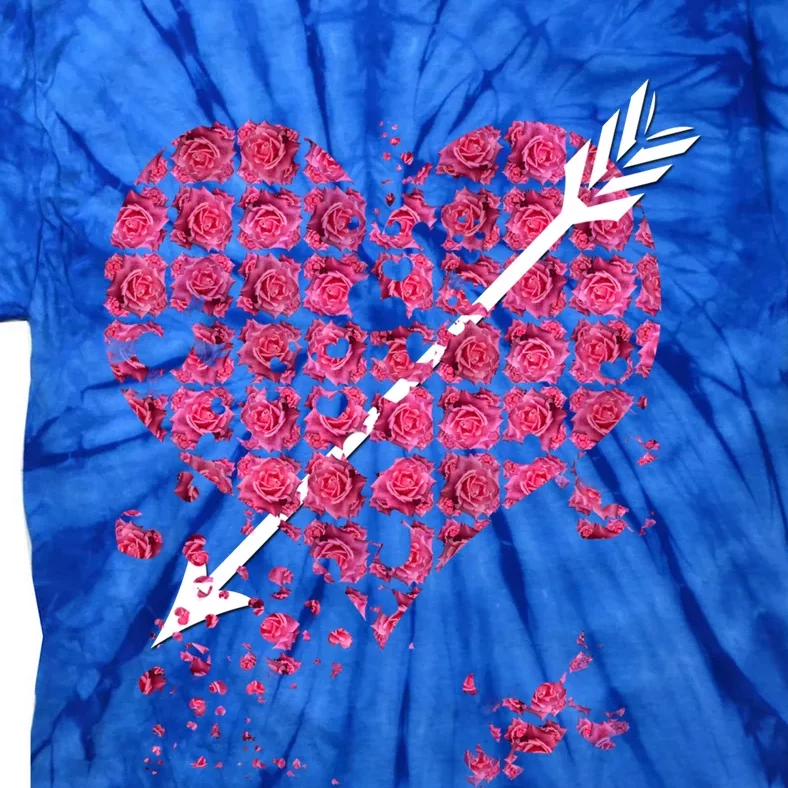 Pink Rose Flower Heart And Arrow Gift Roses Lovers Valentines Day Funny Gift Tie-Dye T-Shirt