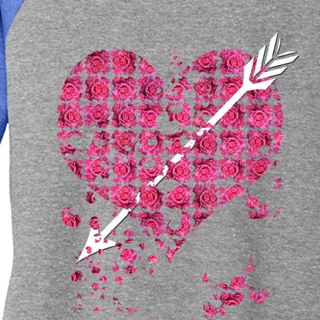 Pink Rose Flower Heart And Arrow Gift Roses Lovers Valentines Day Funny Gift Women's Tri-Blend 3/4-Sleeve Raglan Shirt