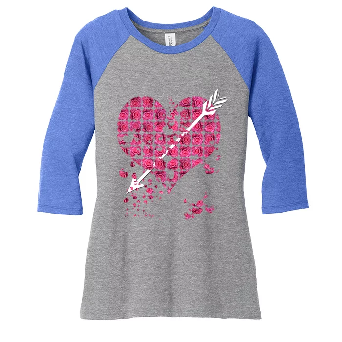 Pink Rose Flower Heart And Arrow Gift Roses Lovers Valentines Day Funny Gift Women's Tri-Blend 3/4-Sleeve Raglan Shirt