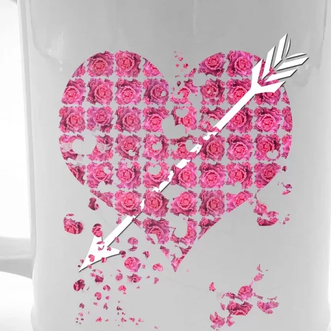 Pink Rose Flower Heart And Arrow Gift Roses Lovers Valentines Day Funny Gift Front & Back Beer Stein