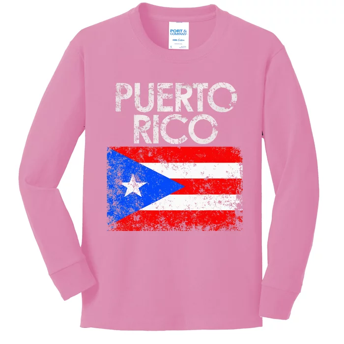 Puerto Rico Flag Pride Souvenir Retro Island Gift Kids Long Sleeve Shirt