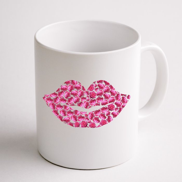 Pink Rose Flower Lips Tee Roses Lovers Floral Valentines Day Gift Front & Back Coffee Mug