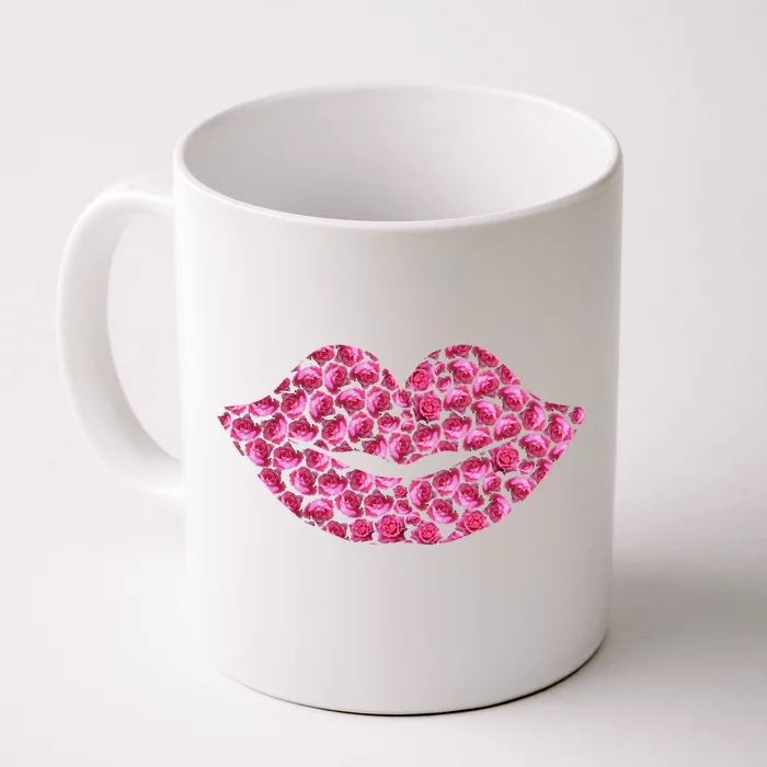 Pink Rose Flower Lips Tee Roses Lovers Floral Valentines Day Gift Front & Back Coffee Mug