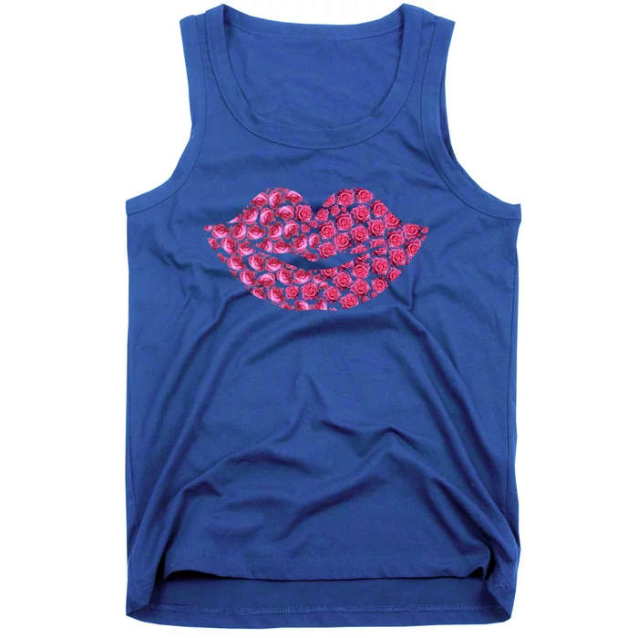 Pink Rose Flowers Lips Roses Lovers Floral Valentine's Day Funny Gift Tank Top