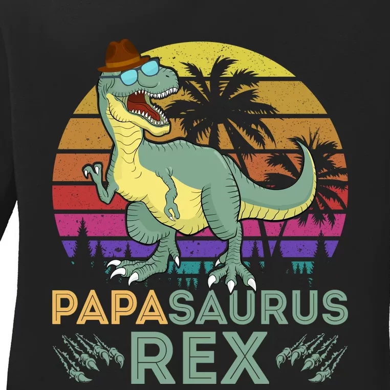 Papasaurus Rex Funny Dad T Ladies Long Sleeve Shirt