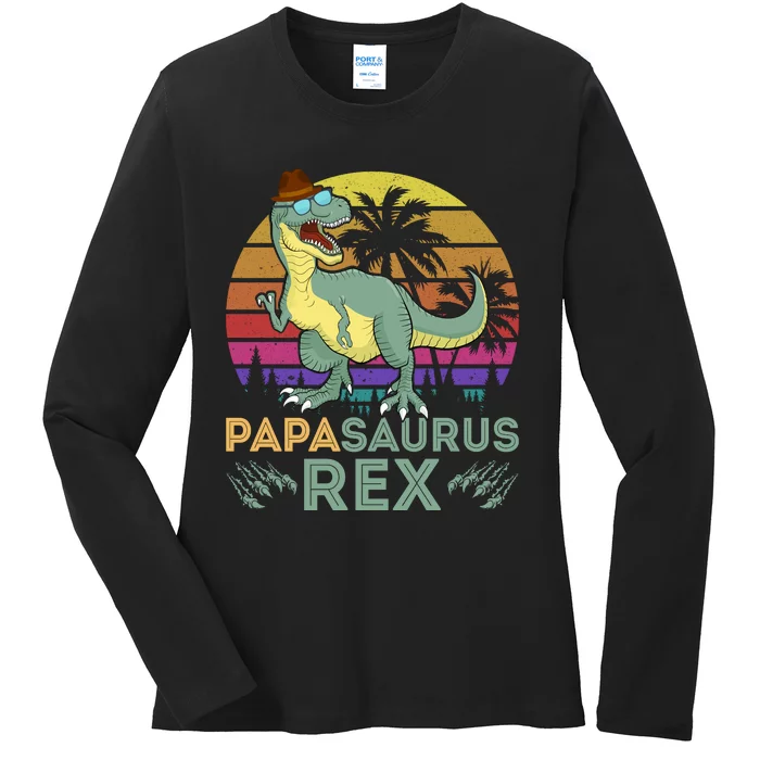 Papasaurus Rex Funny Dad T Ladies Long Sleeve Shirt