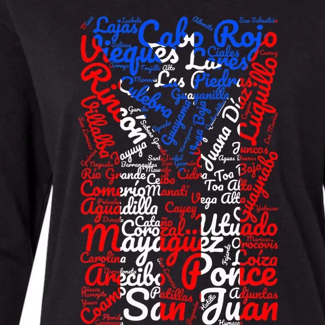 Puerto Rican Flag Towns And Cities Of Puerto Rico Womens Cotton Relaxed Long Sleeve T-Shirt