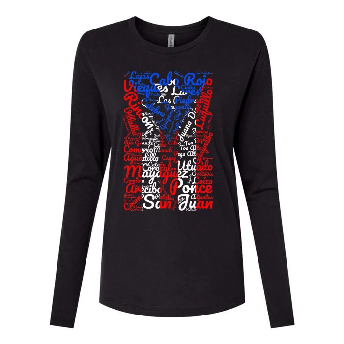 Puerto Rican Flag Towns And Cities Of Puerto Rico Womens Cotton Relaxed Long Sleeve T-Shirt