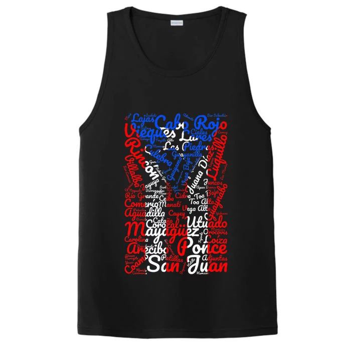 Puerto Rican Flag Towns And Cities Of Puerto Rico Performance Tank