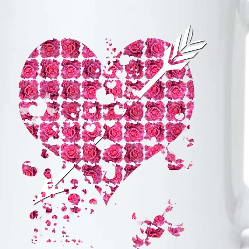 Pink Rose Flower Heart And Arrow Gift Roses Lovers Valentines Day Gift Black Color Changing Mug